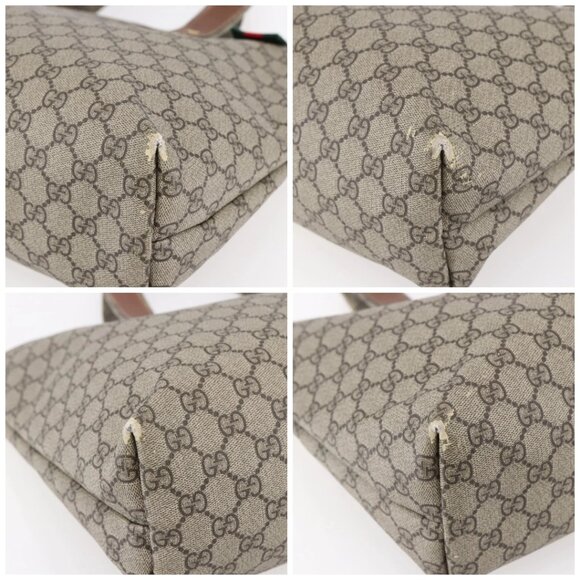 GUCCI GG Supreme Web Sherry Line Tote Bag PVC Beige Red 211134 Auth 153074 - Picture 14 of 16